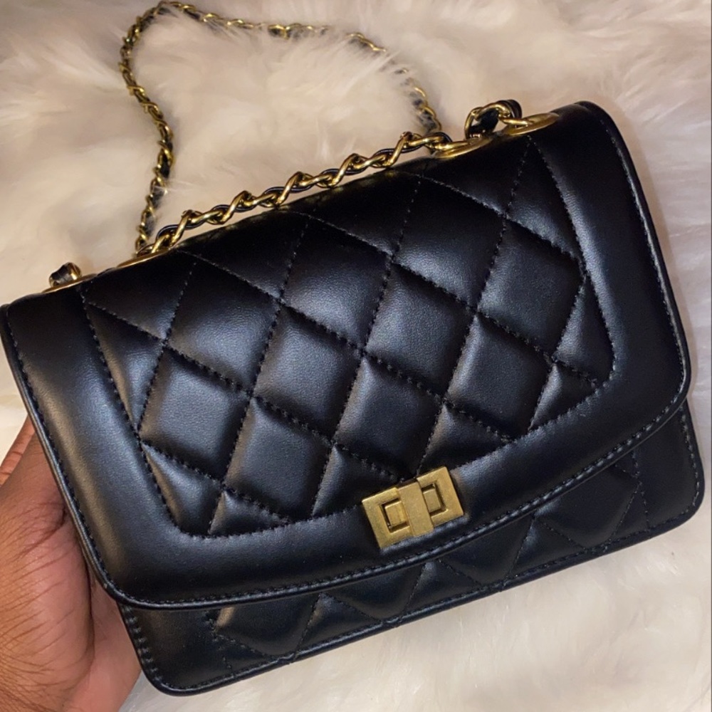 Black & Gold Quilted Crossbody Bag
